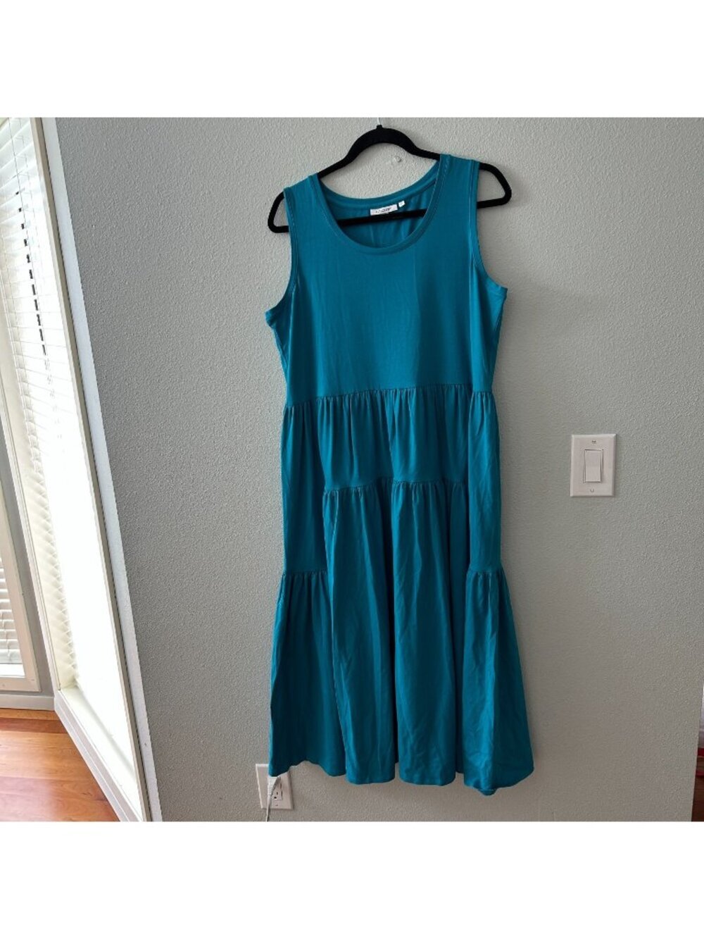 Chico's Tank Midi Dress Stretch Knit Women's Large 12 14 Blue Tiered